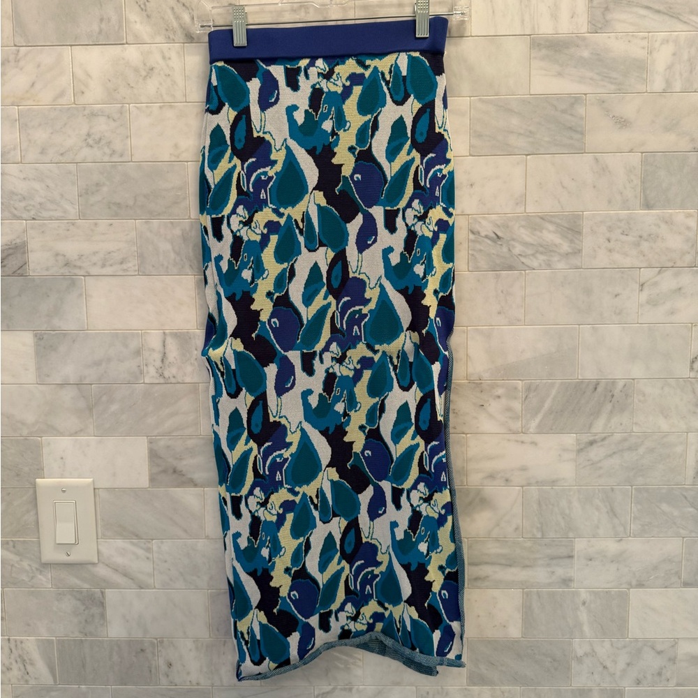 STAUD: Giovanni blue pacific paradise midi skirt